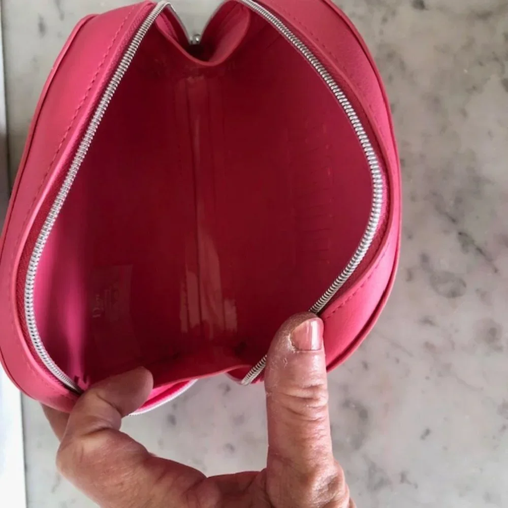 DIOR Beaute Bag Hot Pink Makeup Case Clutch Dopp Kit Logo Embossed